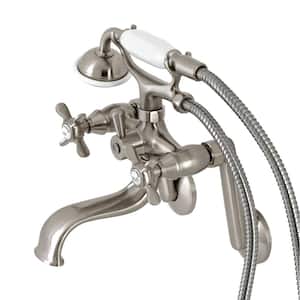 Kingston 3-Handle Wall-Mount Clawfoot Tub Faucet with Hand Shower in Brushed Nickel