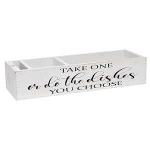 White Wash Wooden Countertop Organizer with "Take One or do the Dishes... You Choose" Script in Black and Marker Slot