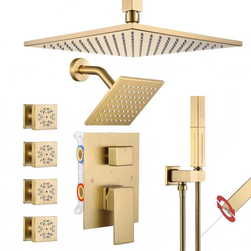 Four Modes Shower Faucet with 2 in 1 Handheld, Ceiling Mount 10 in. Shower Head with 6 in. Shower Head, Brushed Gold price history on PriceWatchPro