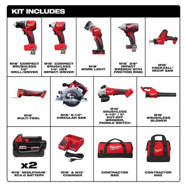 M18 18-Volt Lithium-Ion Cordless Combo Kit (9-Tool) with (2) Batteries and Charger
