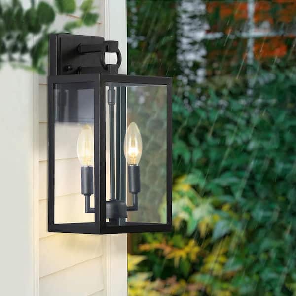 Cedar Hill 14 in. Black Metal Outdoor Wall Lantern Sconce Light