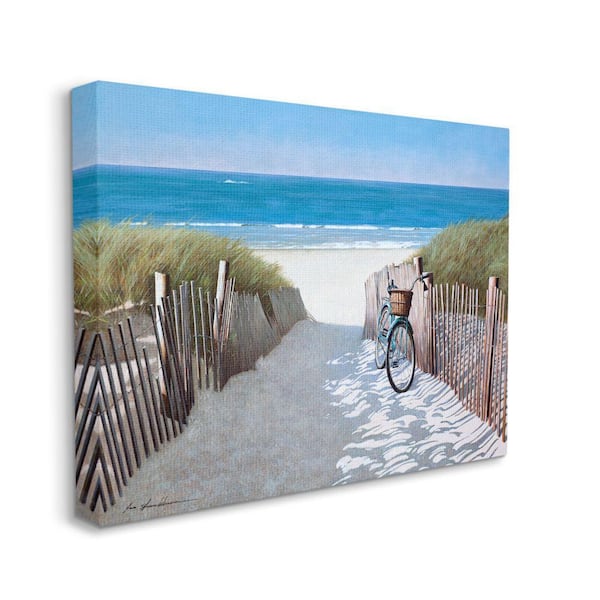 "Beach Pathway and Bicycle Summer Nautical Painting" by Zhen-Huan Lu Unframed Nature Canvas Wall Art Print 24 in x 30 in
