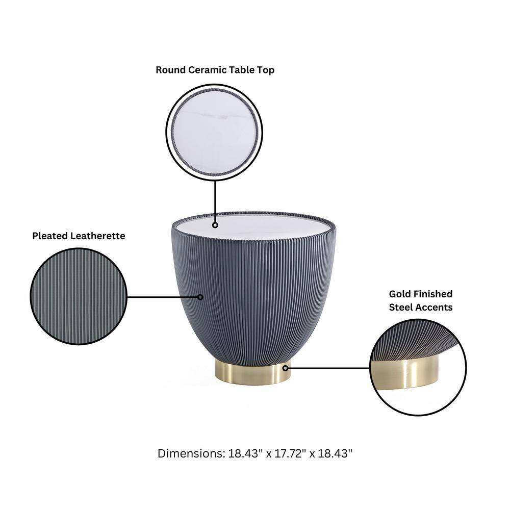 Anderson Round Grey Leatherette End Tables with Gold Base, Set of 2