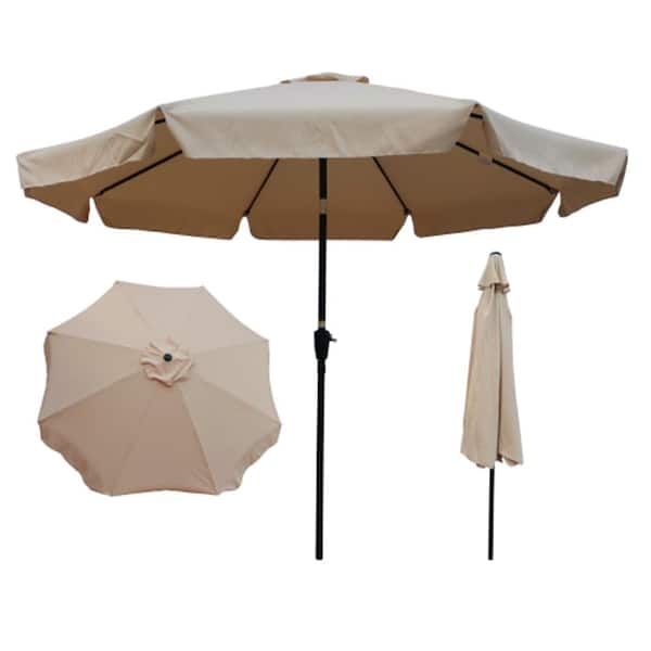 Afoxsos 10 ft. Market Patio Umbrella Table Round Outdoor Umbrella in Tan with Crank and Push Button Tilt for Shade