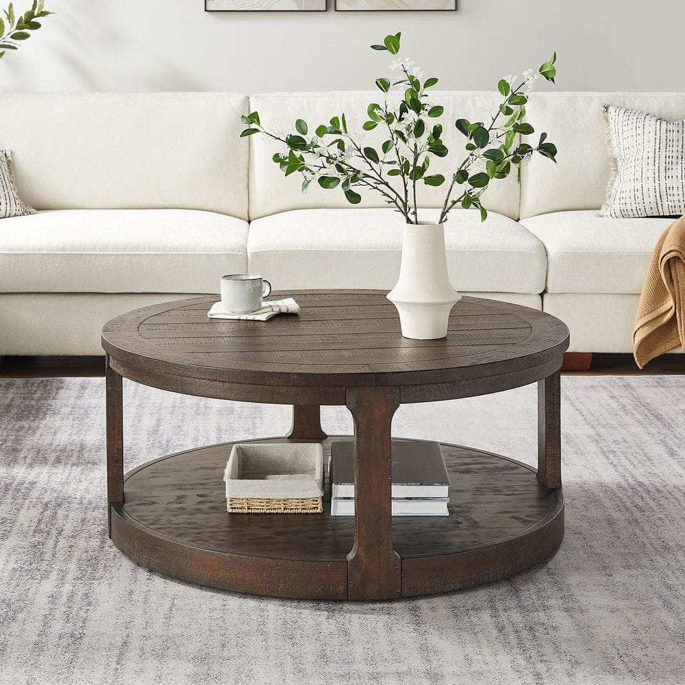 Noble House Corentine 40 in. Dark Brown Round Shape Wood Top Coffee ...