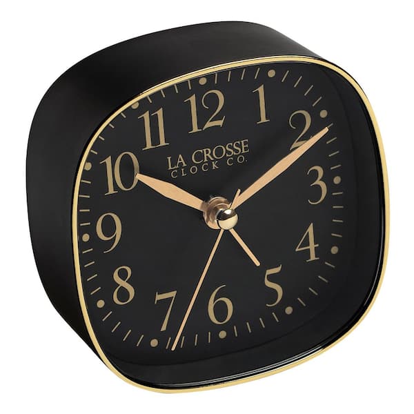 La Crosse Clock Black Square Silent Sweeping Analog Alarm Clock
