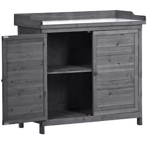 39 in. W x 37.4 in. H Outdoor Potting Bench Table, Wood Storage Cabinet Garden Shed with 2-Tier and Side Hook in Gray
