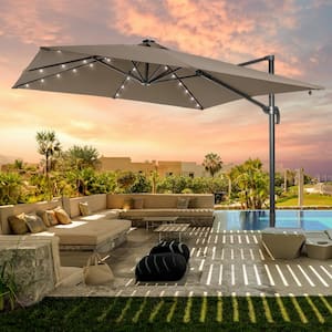 9 ft. x 9 ft. Outdoor Square Cantilever LED Patio Umbrella - 240 g Solution-Dyed Fabric, Aluminum Frame in Taupe