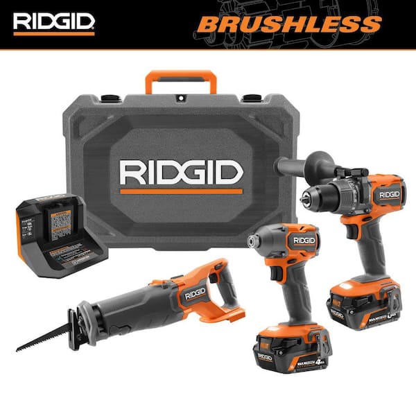 RIDGID 18V Brushless 2-Tool Combo Kit with 6.0 Ah & 4.0 Ah MAX Output Batteries, Charger, Hard Case, & Reciprocating Saw