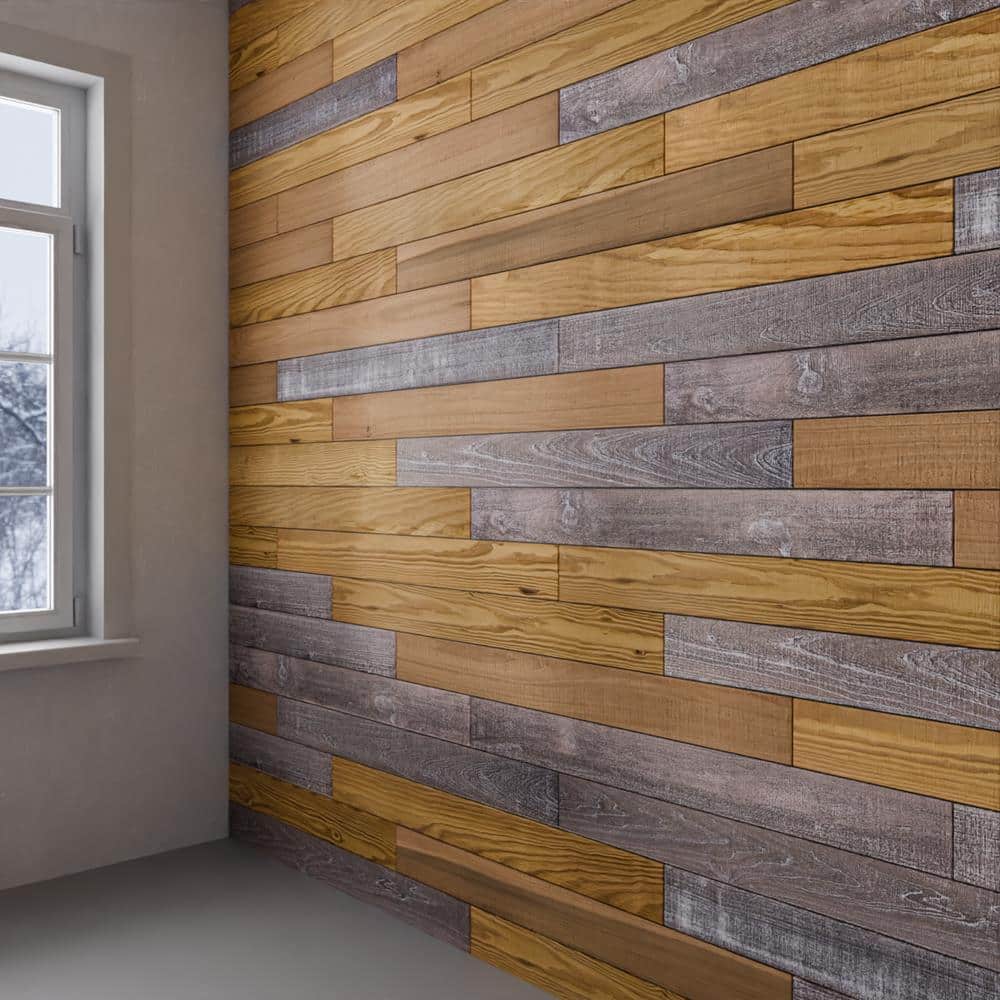 Distressed Antique Brown Poplar Wood Wall Planks, 4 ft