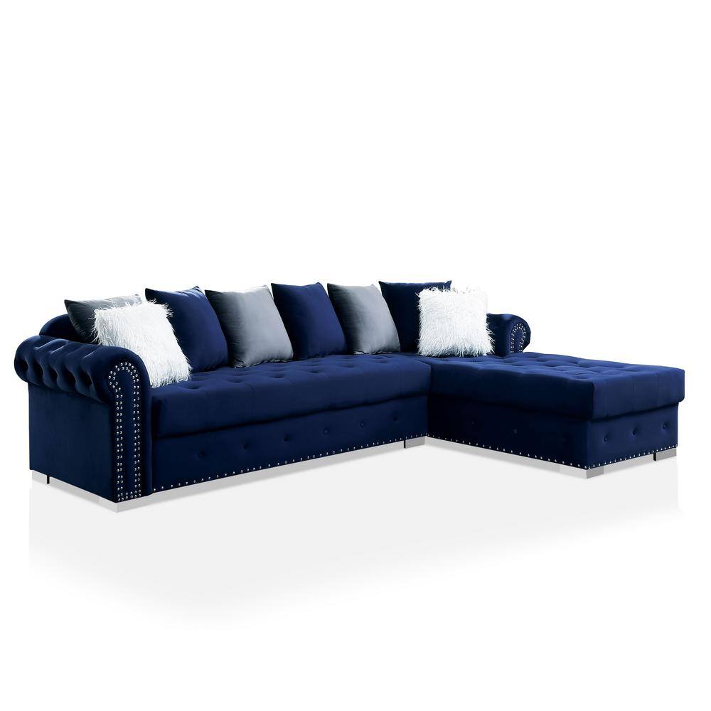 Chinnoisere Blue Bird Printed with Tassels Sectional L Shape Sofa