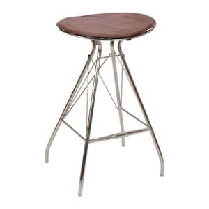 29.5 in. Dark Brown and Silver Metal Frame Barstool with Round Genuine Leather Seat