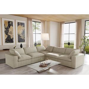 120.46 in. Square Arm Linen Seperable L-shape Sectional Sofa in. Khaki