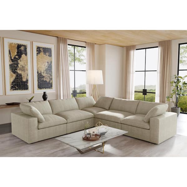 Magic Home 120.46 in. Square Arm Linen Seperable L-shape Sectional Sofa in. Khaki