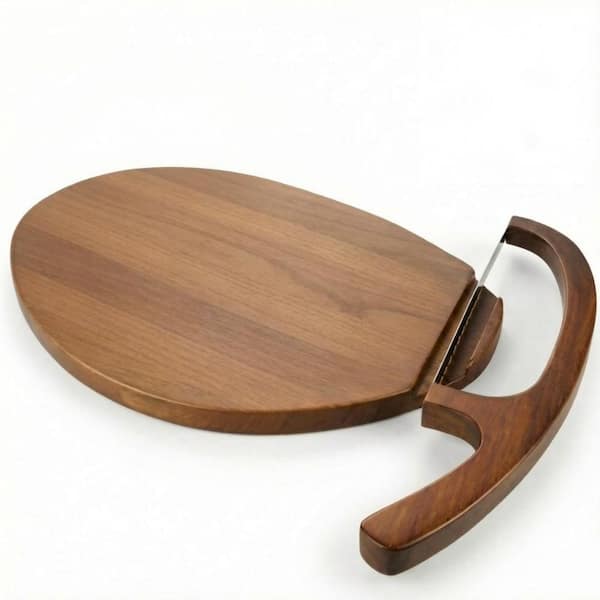 12 in. x 17 in. Oval Wooden Cutting Board with Deep Groove for Hard Crusts, Sourdough Bread Slicer and Bow Knife Set