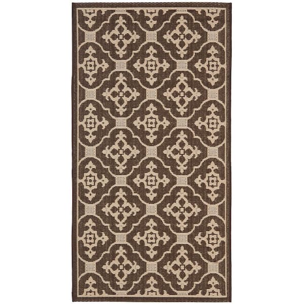 SAFAVIEH Courtyard Chocolate/Cream Doormat 3 ft. x 5 ft. Border Indoor/Outdoor Patio Area Rug
