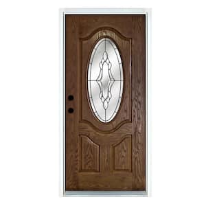 36 in. x 80 in. Andaman Medium Oak Right-Hand Inswing 3/4 Oval Lite Decorative Fiberglass Prehung Front Door