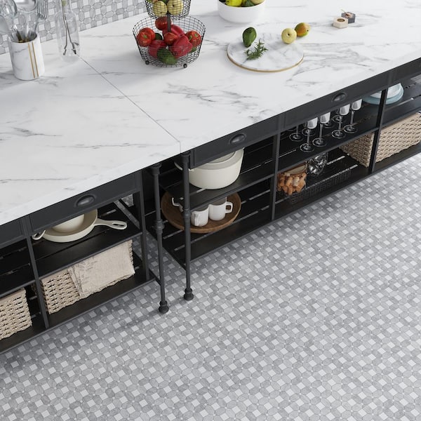 Athens White 12 in. x12 in. Square Octagon Thassos Bianco Carrara Polished Marble Mosaic Tile (5.17 sq. ft./case) 5-Pack