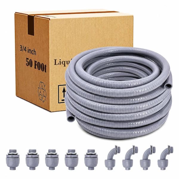 3/4 in. x 50 ft. Flexible Non-Metallic Liquid-Tight Conduit Kit with 5 Straight and 4 90-Degree Fittings