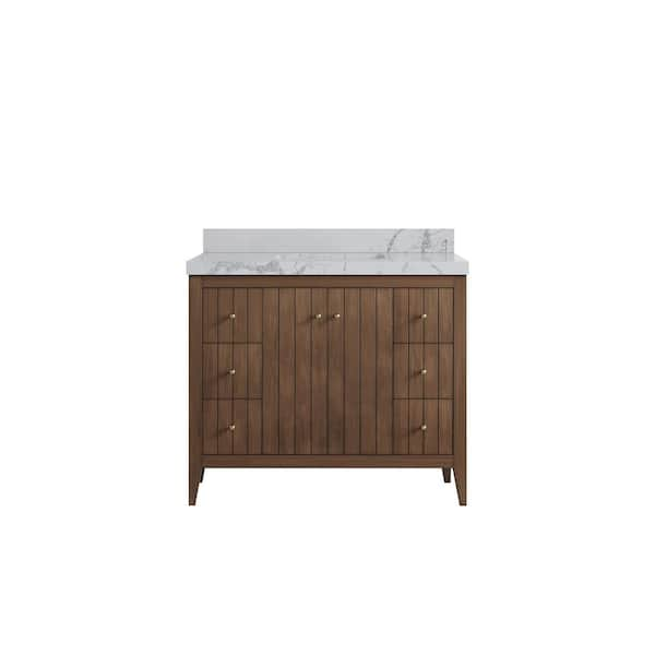 Atlanta Teak 42 in. W x 22 in. D x 36 in. H Single Sink Bath Vanity in Dark Natural with 2 in. Venatino qt. Top