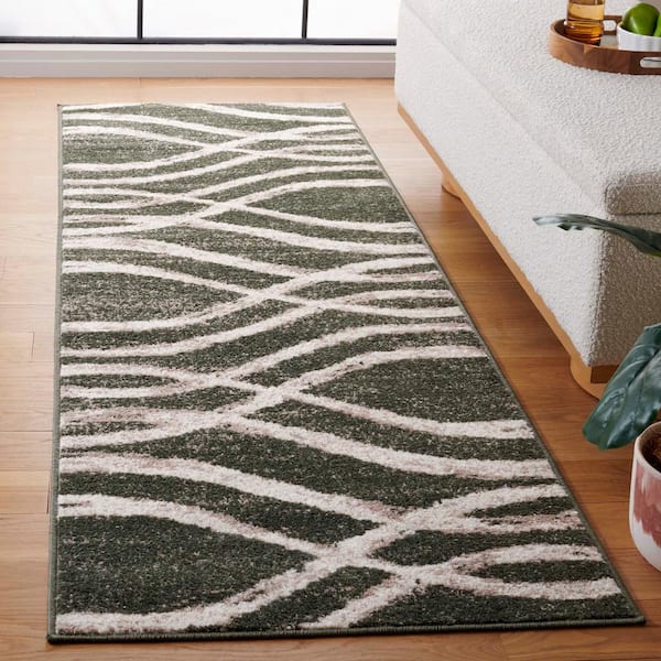 Adirondack 3 ft. x 10 ft. Dark Green/Ivory Waves Runner Rug