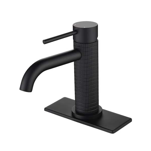 Single Handle Single Hole Bathroom Faucet with Deckplate Deck Mount Brass Vanity Sink Taps in Matte Black