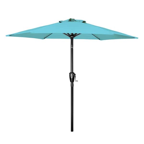 Sudzendf 7.5 ft. Patio Outdoor Table Market Yard Umbrella with Push Button Tilt/Crank, 6-Sturdy Ribs in Blue