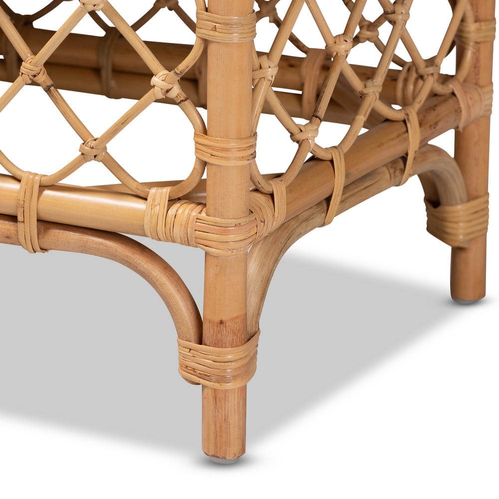 Serene Orchard White Fabric and Natural Rattan Bench - 48"