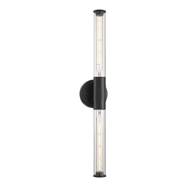 Modern 27 in. 2 Light Black Vanity Light with Glass Shade