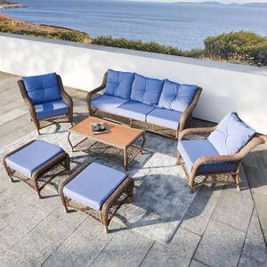 Ama pear Brown 6-Piece Wicker Outdoor Sectional Set, Patio