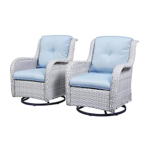 Carolina Light Gray Wicker Outdoor Rocking Chair with Olefin Baby Blue Cushions (2-Pack)