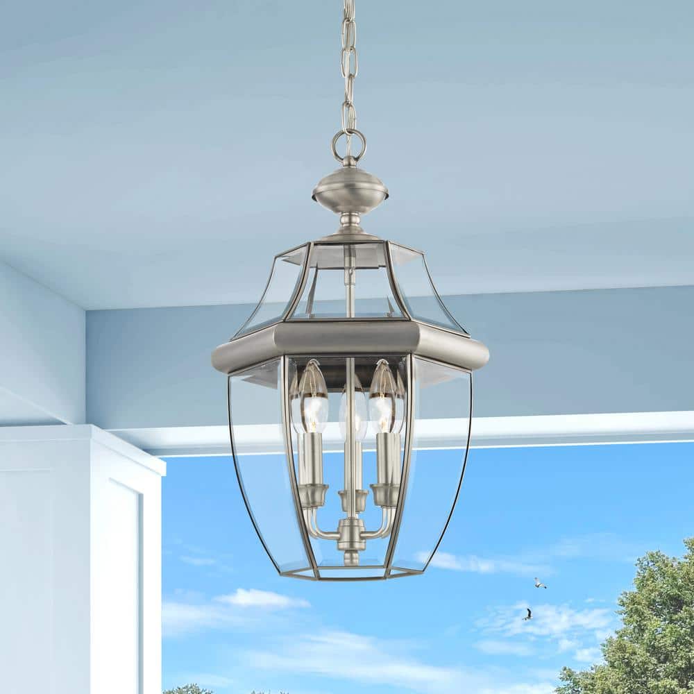 Monterey Brushed Nickel 3-Light Outdoor Pendant Lantern