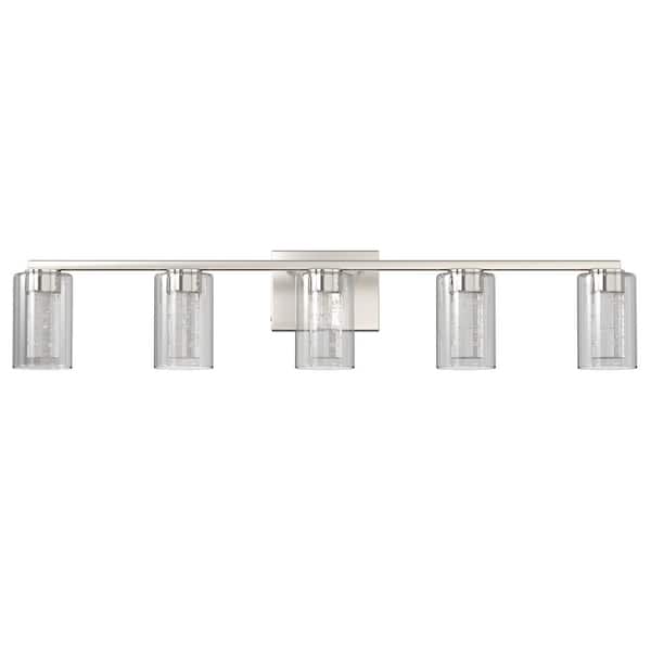 33 in. Brushed Nickel Vanity Light, 5-Light LED Integrated Crystal Bathroom Fixture with 3CCT (3000K/4000K/6000K)