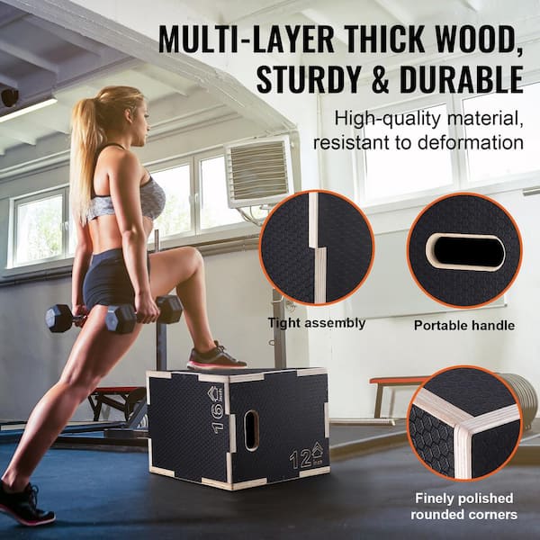 SKYSHALO 3 in. 1 Plyometric Jump Box, 16/14/12 in. Wooden Plyo
