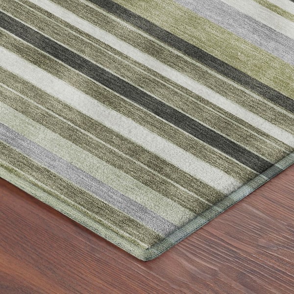 Mayfield Premium Machine Washable Abstract AMF2330 Olive 8 ft. x 10 ft. Area Rug