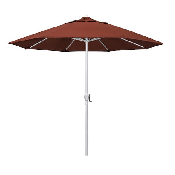 California Umbrella 9 ft. Matted White Aluminum Market Patio Umbrella Auto Tilt in Terracotta Sunbrella
