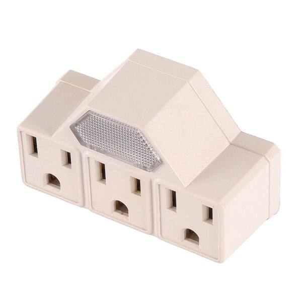 GE 3-Outlet Tap Adapter with Neon Guide - Light Almond
