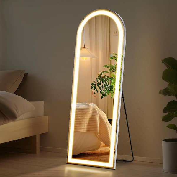 20 in. W x 63 in. H Arched Frameless Tilt Wall Bathroom Vanity Mirror in White with LED Lights