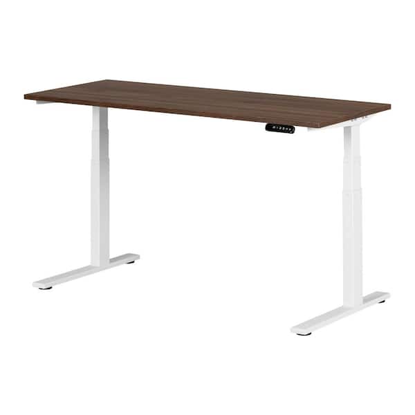 South Shore Ezra Adjustable Height Desk, Natural Walnut and White 24.75 in. rectangular Natural Walnut and White Melamine Desk