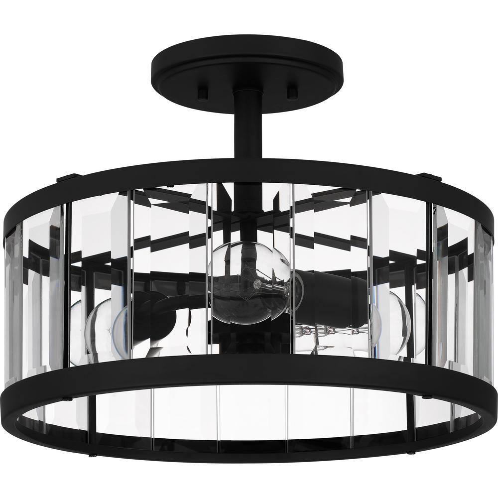 Lucia Matte Black and Glass Drum Semi-Flush Mount Light