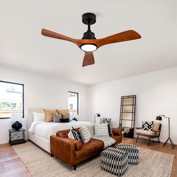 42 in. Black Brown Outdoor Downrod Mount Standard Ceiling Fan with Lights and Remote Included