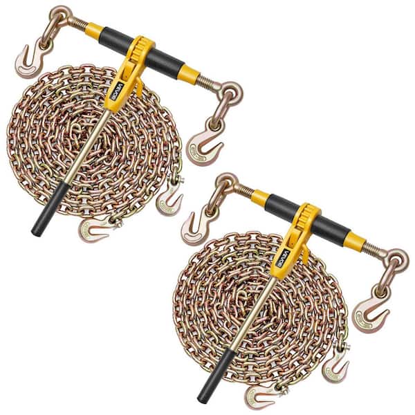 Ratchet Chain Binder, 5/16 in. x 10 ft. G80,8000 lbs. Working Load, with Chains, for Hauling Towing, Logging and Lifting
