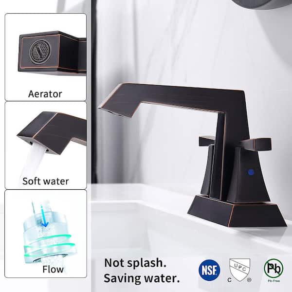 Staykiwi 4 in. Centerset Double Handle Mid Arc Bathroom Faucet with Drain Kit Included in Oil Rubbed Bronze