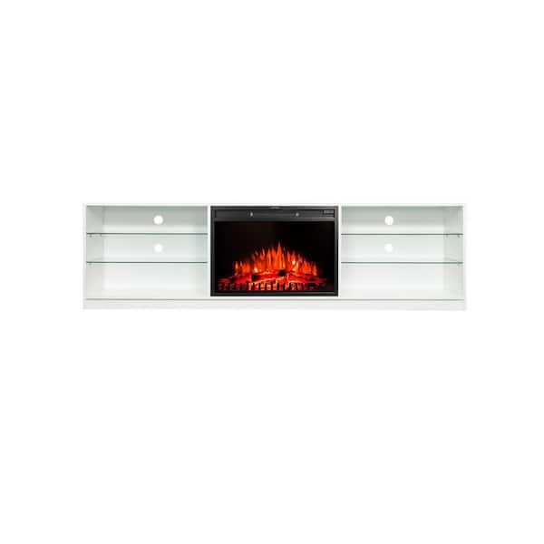 CSC DECOR INC 79 in. White Modern Fireplace TV Stand with Open Shelf Fits TV's up to 70 in. with RGB Light