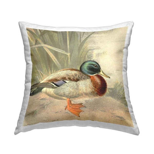 Stupell Industries Mallard Duck Scene Beige Print Polyester 18 in. x 18 in. Throw Pillow