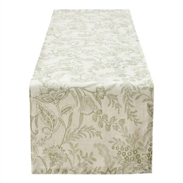13 in. W x 72 in. L Green Floral Linen Blend Table Runner for Table Decor 1 Pack