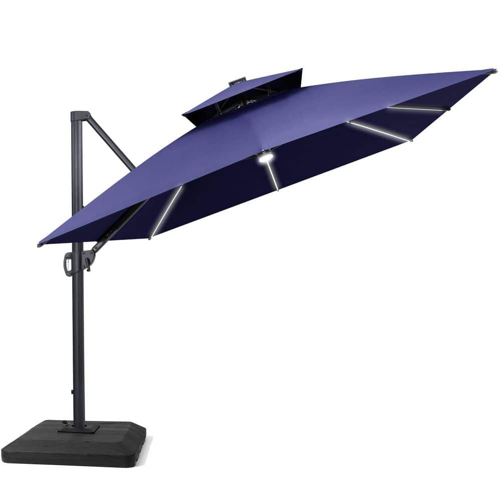 13 ft. x 10 ft. Solar Lighted Cantilever Patio Umbrella with 240 lb. Base Aluminum Outdoor Offset Umbrella in Navy Blue price history on PriceWatchPro