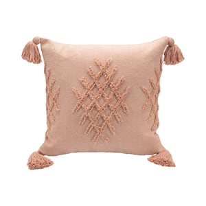Embroidered 20 in. x 20 in. Blush Pink Medallion Cotton Standard Indoor Throw Pillow