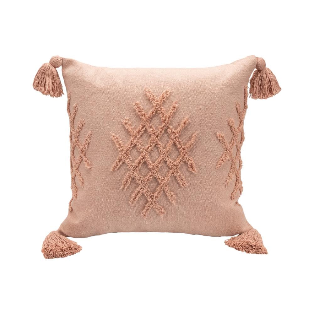 Embroidered 20 in. x 20 in. Blush Pink Medallion Cotton Standard Indoor Thr
