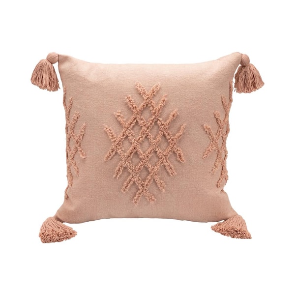 Unbranded Embroidered 20 in. x 20 in. Blush Pink Medallion Cotton Standard Indoor Throw Pillow